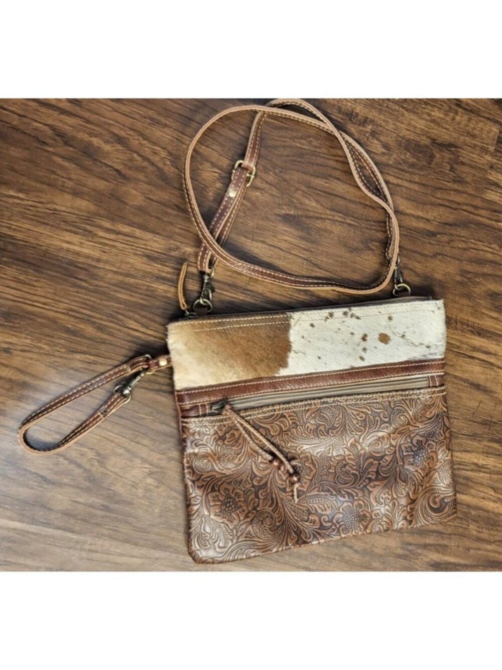 Myra Halcyon Crossbody Embossed Purse Hairon Cowhide Western Cowgirl Boho
